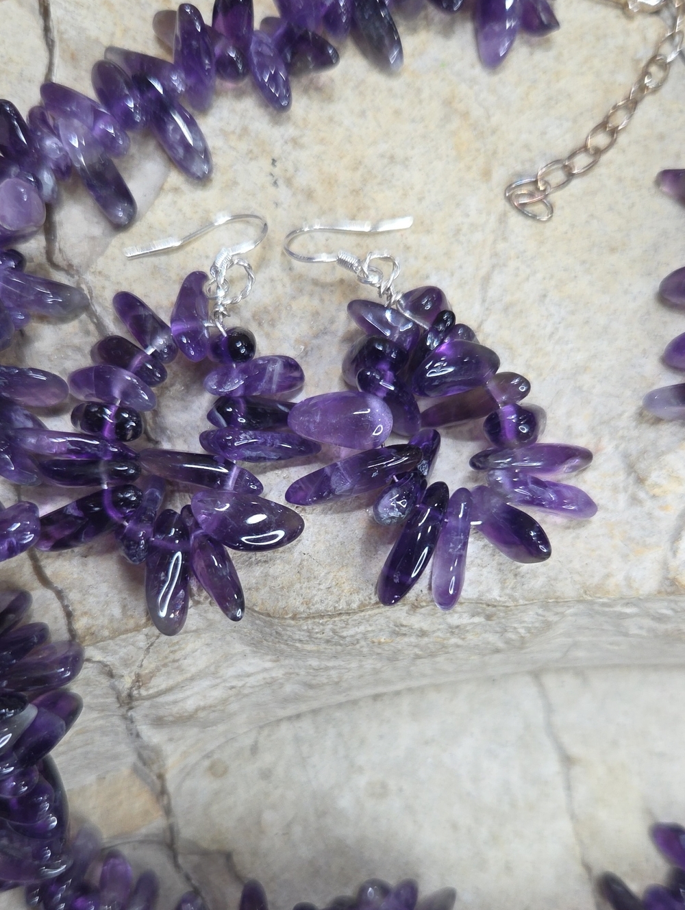 925 Sterling Silver Purple Amethyst Necklace Bracelet Earring Set Seahorse - Picture 8 of 10